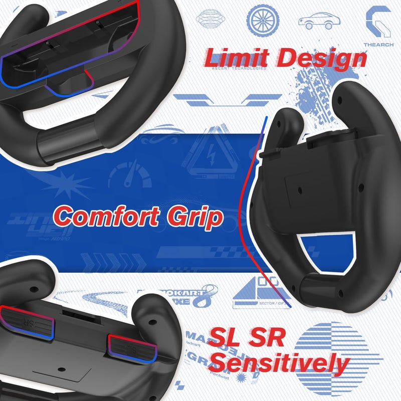 pdobq Switch Steering Wheel for Mario Kart Nintendo Switch, Switch Racing Steering Wheel for Mario Kart 8 Deluxe Compatible Nintendo Switch/Switch OLED, Switch Joy Con Controller Race Accessories (Upgrade 4 Pack) - Image 3